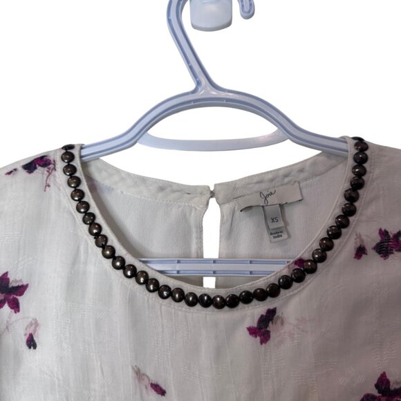 Joie white Leitha floral beaded ruffled long sleeve blouse size XS - Picture 4 of 9